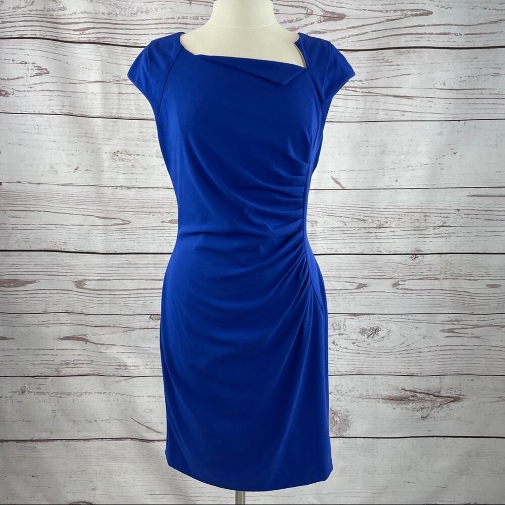 Calvin Klein blue ruched asymmetrical neckline size 10